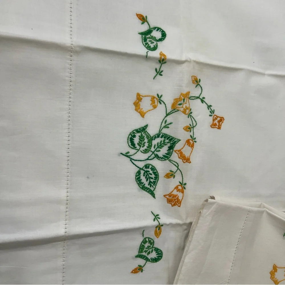 Embroidered handmade vintage Floral pillowcase set Linens cottage‎ decor